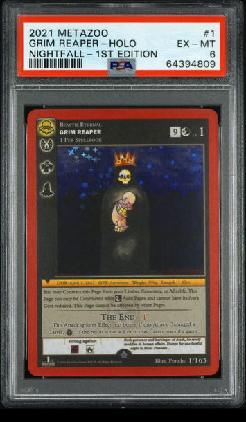 💎👻 2021 Metazoo Nightfall 1 GRIM REAPER FULL Holo 1st Edition PSA 6 EX-MT 🧨🏆