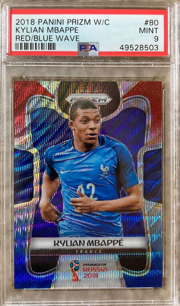 2018 Panini Prizm World Cup Kylian Mbappe Red Blue Wave
