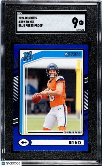 2024 Donruss Bo Nix #369 Blue Press Proof SGC 9