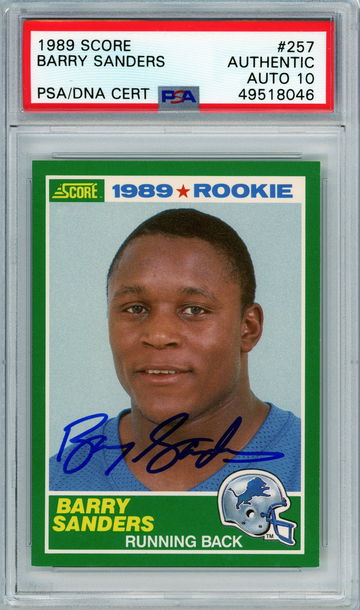 Barry Sanders Autographed 1989 Score #257 RC Signed Rookie PSA DNA Auto 10 Cert #49518046