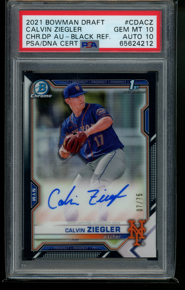 2021 Bowman Auto Black Refractor /75 Calvin Ziegler PSA 10 Auto 10