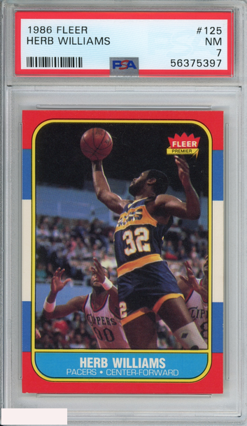1986 FLEER HERB WILLIAMS #125 ROOKIE RC INDIANA PACERS PSA 7 NM