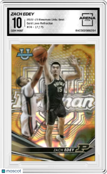 2023 2022-23 Bowman University Best Zach Edey #74 Gold Lava Refractor 17/75 Arena Club 10