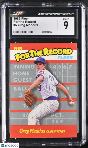 1989 Fleer Greg Maddux #5 For the Record CGC 9