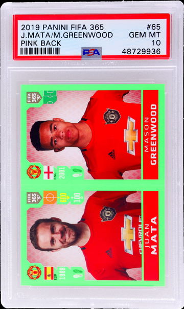 2019 Panini Fifa 365 Pink Back Juan Mata/Mason Greenwood #65 PSA 10