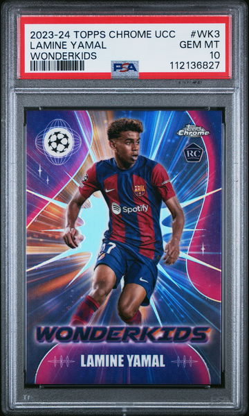 2023-24 TOPPS CHROME UEFA UCL WONDERKIDS LAMINE YAMAL #WK3 RC ROOKIE PSA 10