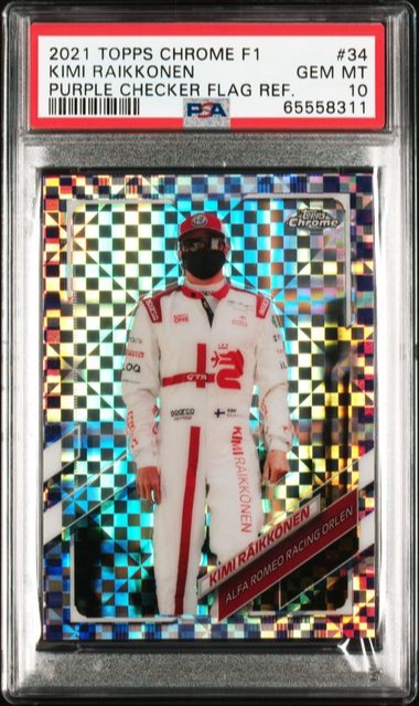 2021 TOPPS CHROME F1 KIMI RAIKKONEN PURPLE CHECKER FLAG SP /199 #34 PSA 10 GEM MINT 