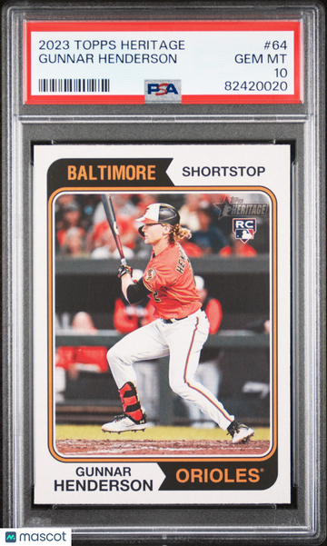 Gunnar Henderson 2023 Topps Heritage #64 Rookie RC PSA10 GEM MT Orioles