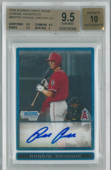 2009 Bowman Draft Randal Grichuk #BDPP81 BGS 9.5 Auto 10 Rockies