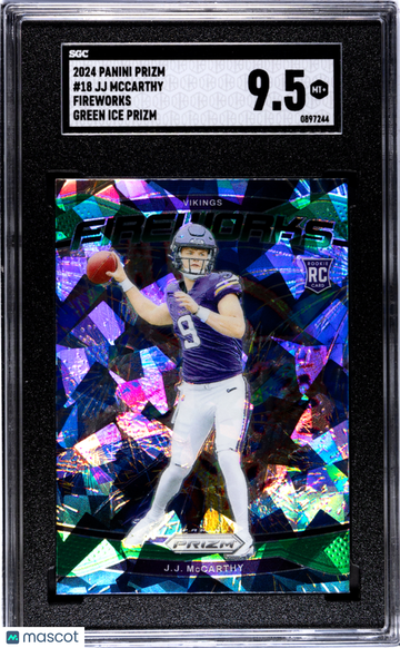 2024 Panini Prizm JJ Mccarthy #18 Fireworks Green Ice SGC 9.5