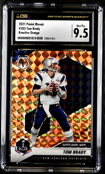 2021 Mosaic Football TOM BRADY #283 Orange Prizm Holo Refractor CSG 9.5 Gem POP1