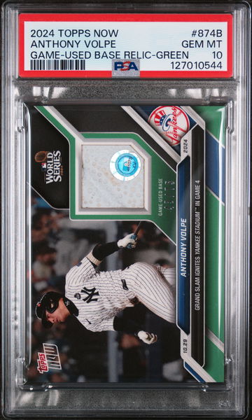 2024 Topps Now Game-Used Base Relic-Green Anthony Volpe #874B /75 PSA 10