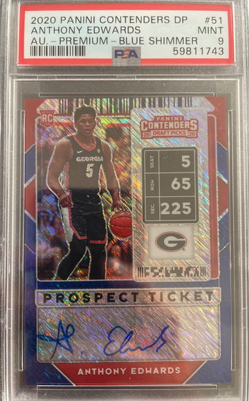 2020 Panini Contenders Draft Picks Anthony Edwards Blue Shimmer Auto /15 PSA 9 Mint