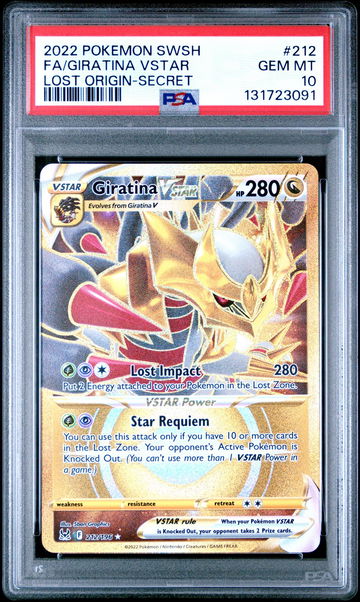 2022 Pokemon Sword and Shield Lost Origin Secret Rare Giratina Vstar #212 PSA 10