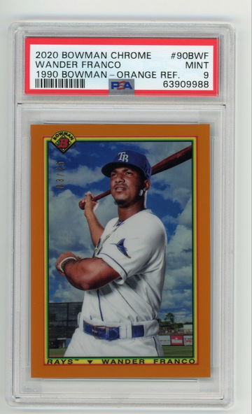 🍊⚾️WANDER FRANCO 2020 Bowman Chrome 1990 ORANGE REFRACTOR #/25 RC PSA 9 🔥💎 POP 3