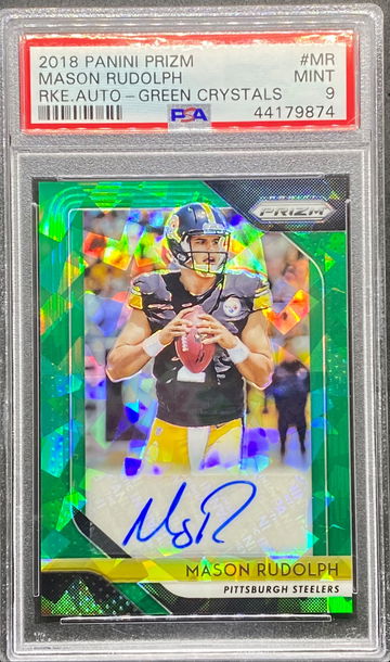 2018 Prizm Auto Green Crystals /75 Mason Rudolph PSA 9