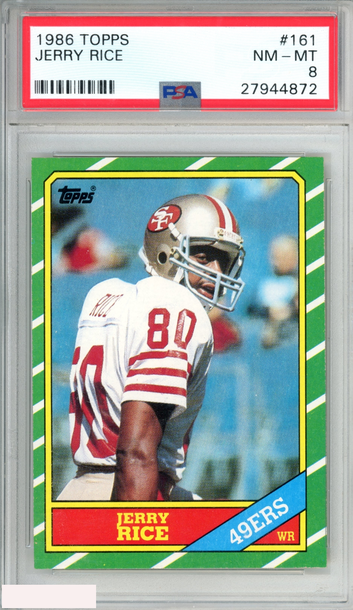 1986 TOPPS JERRY RICE #161 ROOKIE RC SAN FRANCISCO 49ERS HOF PSA 8 NM-MT