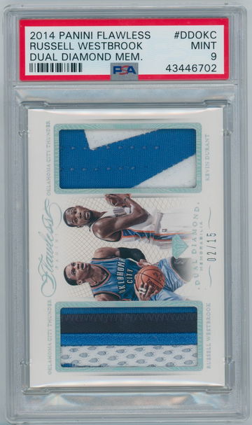 Kevin Durant Russell Westbrook 2014 Panini Flawless #DDOKC Dual Diamond Memorabilia #/15 PSA 9 