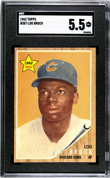1962 Topps Lou Brock #387 SGC 5.5 Rookie RC NEW LABEL VINTAGE BASEBALL HOF CUBS