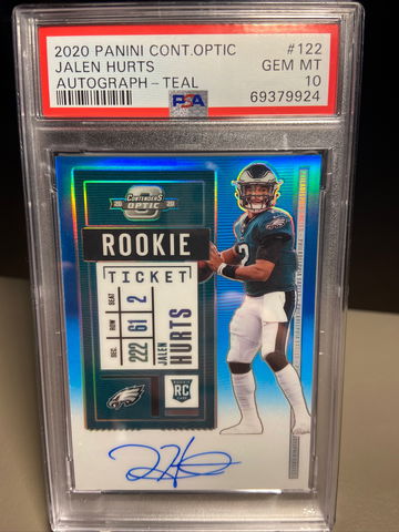 2020 Contenders Optic Jalen Hurts Auto Teal PSA 10