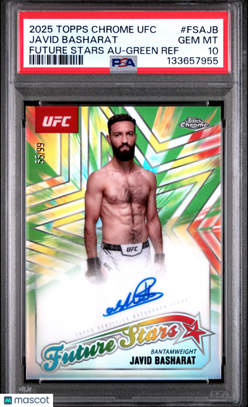 2025 Topps Chrome UFC Future Stars Autographs Javid Basharat #FSAJB Green Ref /99 PSA 10