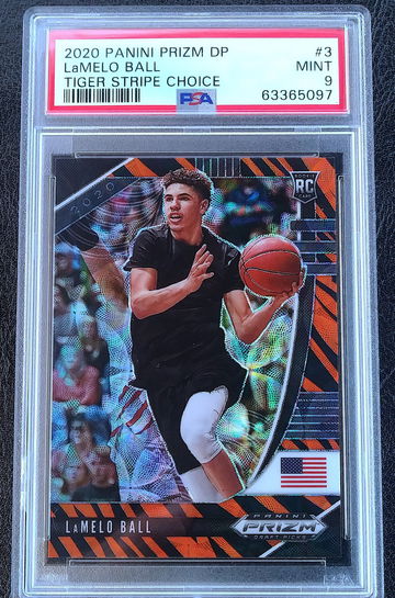 LaMELO BALL 2020-21 PRIZM DRAFT PICKS TIGER STRIPE CHOICE #3 PSA 9 POP 7 SSP