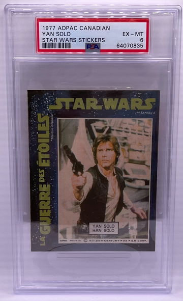 1977 Topps Star Wars STICKERS ADPAC CANADIAN HAN YAN SOLO PSA 6 RC