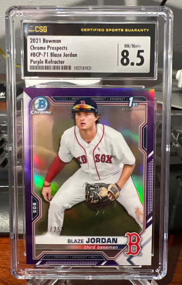 2021 Bowman Chrome Prospects 71 Blaze Jordan Purple Refractor /250