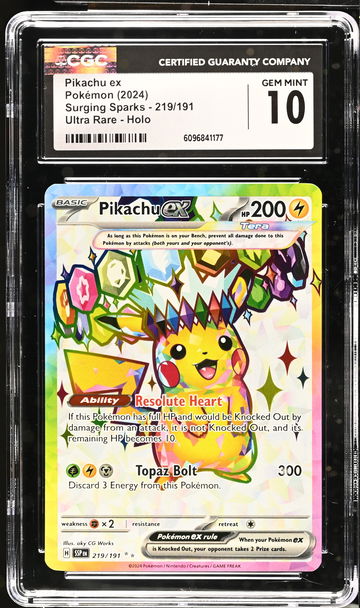 2024 Pokémon Scarlet & Violet Surging Sparks Pikachu #219/191 ex Tera CGC 10