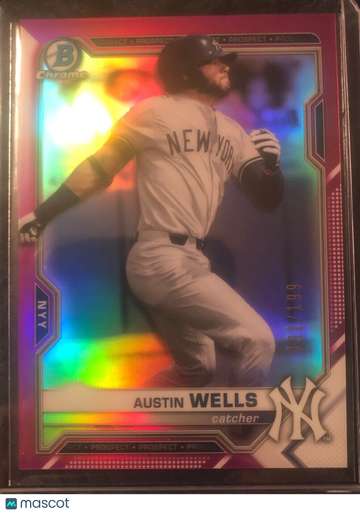 Austin Wells 2021 Bowman Chrome Prospects BCP-214 Pink/Fuscia Refractor SP /199