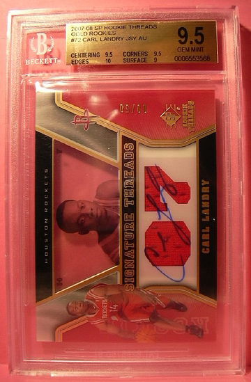 2007-08 SP ROOKIE THREADS GOLD ROOKIES #72 CARL LANDRY AUTO 09/50 BGS 9.5 GEM MINT