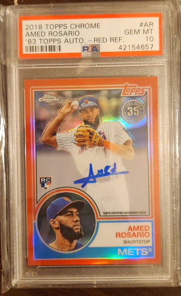 Amed Rosario 2018 Topps Chrome Red RC Auto #/5 PSA 10