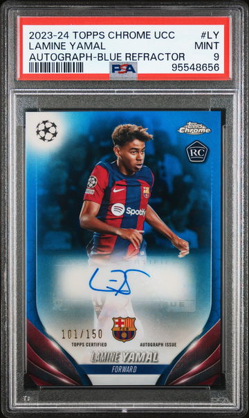 2023 Topps Chrome UCC Lamine Yamal #LY Blue Refractor Auto /150 PSA 9
