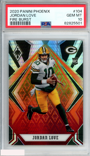 2020 PANINI PHOENIX JORDAN LOVE #104 FIRE BURST ROOKIE RC PACKERS PSA 10 GEM MT