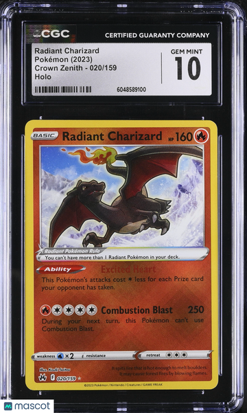 2023 Pokemon Crown Zenith Radiant Charizard Holo CGC 10 #020/159
