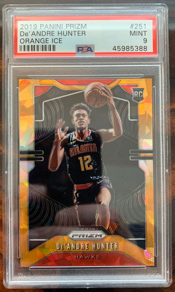DEANDRE HUNTER HAWKS 2019 PRIZM ORANGE ICE RC PSA 9