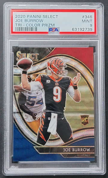 2020 Panini Select JOE BURROW RC Rookie TRI-COLOR PRIZM FIELD LEVEL #31/75 Rookie PSA 9 - POP 2 