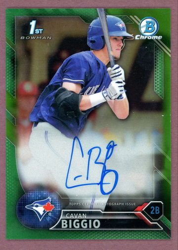 2016 BOWMAN CHROME GREEN REFACTOR AUTO OF CAVAN BIGGIO NUMBERED 70/99