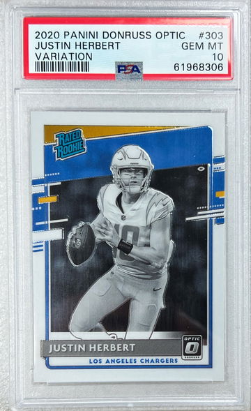 2020 Donruss Optic Justin Herbert RC #303 Rated Rookie Negative Variation SP PSA 10 