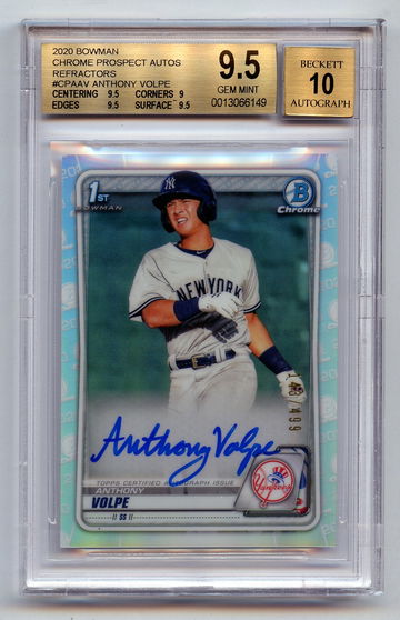 ANTHONY VOLPE 2020 BOWMAN CHROME Rookie /499 Autograph Refractor BGS 9.5  Auto