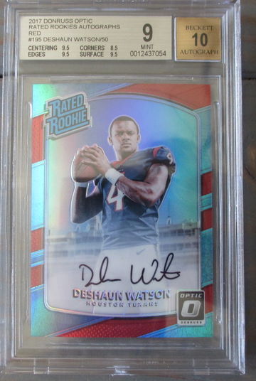 Deshaun Watson RC Auto Red #/50 BGS 9 Auto Grade 10  2017 Donruss Optic Rated Rookie