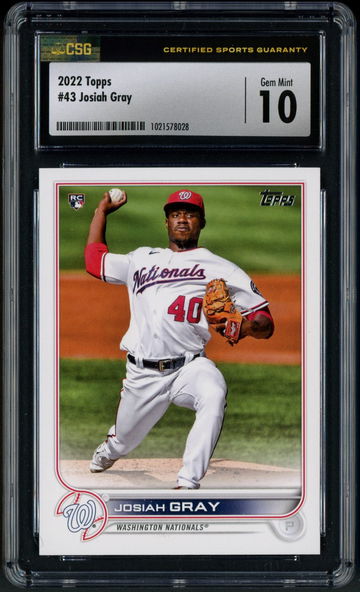 2022 Topps Series 1 Josiah Gray RC #43 CSG 10 Gem Mint - Washington Nationals