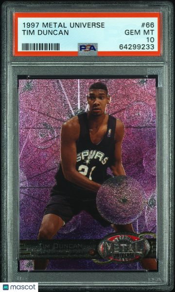 Tim Duncan 1997 Metal Universe #66 San Antonio Spurs Rookie RC - PSA 10