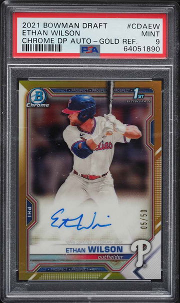 2021 BOWMAN CHROME GOLD REFRACTOR ETHAN WILSON ROOKIE AUTO /50 #CDAEW PSA 9 MINT