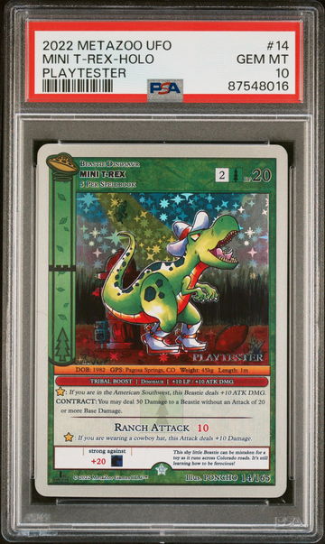 2022 Metazoo Ufo Playtester Mini T-Rex-Holo #14 PSA 10