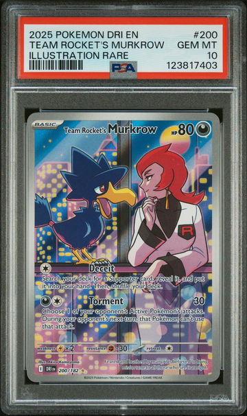 2025 Pokemon Destined Rivals Illustration Rare Team Rocket's Murkrow #200 PSA 10