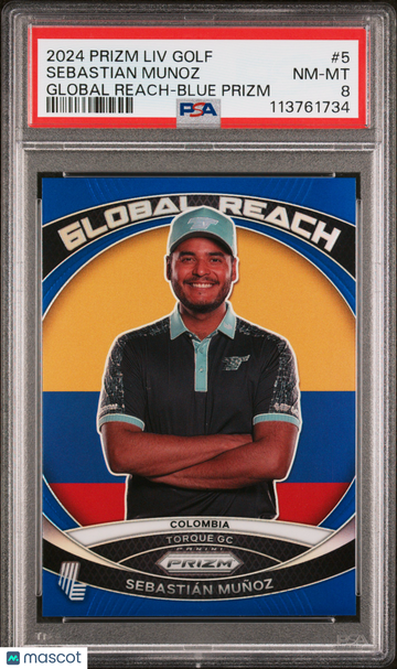 2024 Panini Prizm LIV Golf Global Reach Sebastian Munoz #5 Blue PSA 8