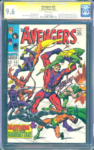 Avengers #55 (1968) CGC 9.6; White pages; 1st Ultron-5; Stan Lee signed (SS)