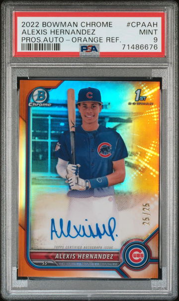 2022 BOWMAN CHROME PROSPECT AUTOGRAPHS ALEXIS HERNANDEZ #CPAAH PROS.AUTO-ORANGE REF. PSA 9