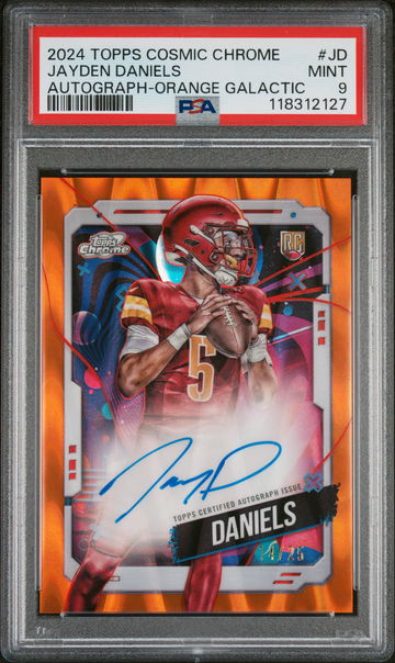 2024 Topps Cosmic Chrome Cosmic Chrome Autographs Orange Galactic Jayden Daniels #JD /25 PSA 9